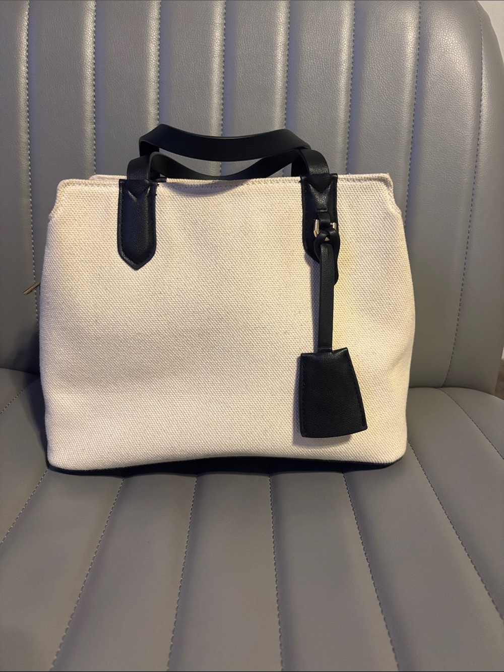 a new day Cream Canvas Tote with Black Trim and Handles